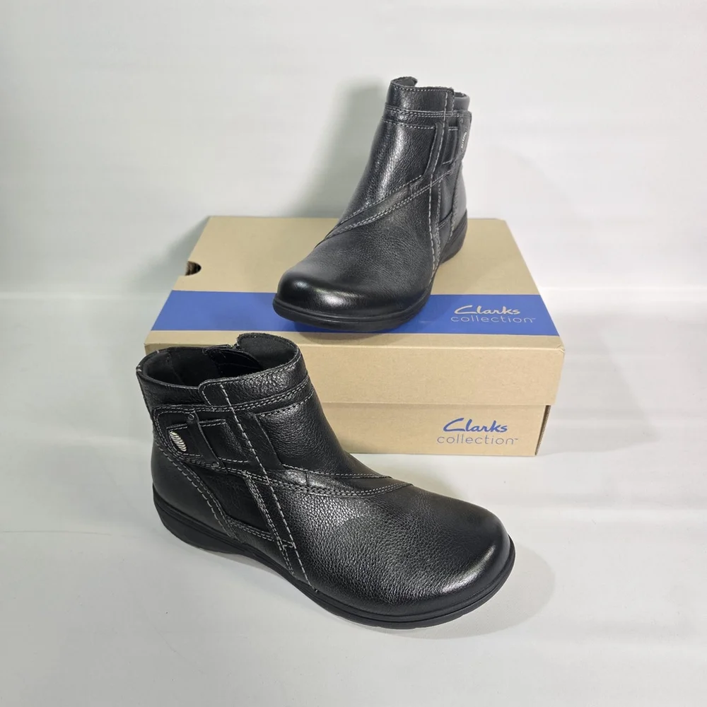 Clarks Women's Carleigh Style Black Leather Ankle Boots 7.5 NIB Comfort Winter